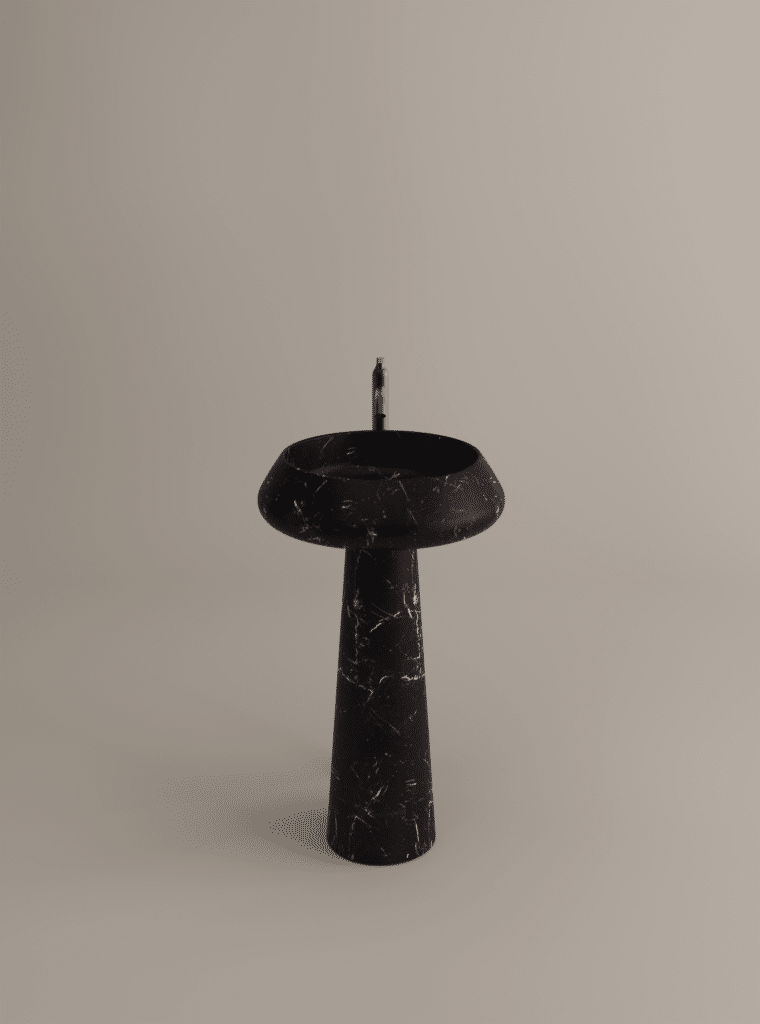 Bjhon 2 Waschbecken von Agape, Design Angelo Mangiarotti. Standwaschbecken aus schwarzem Marmor. Verfügbar in massivem Marmorblock, hochwertigem Cristalplant® oder Cemento.