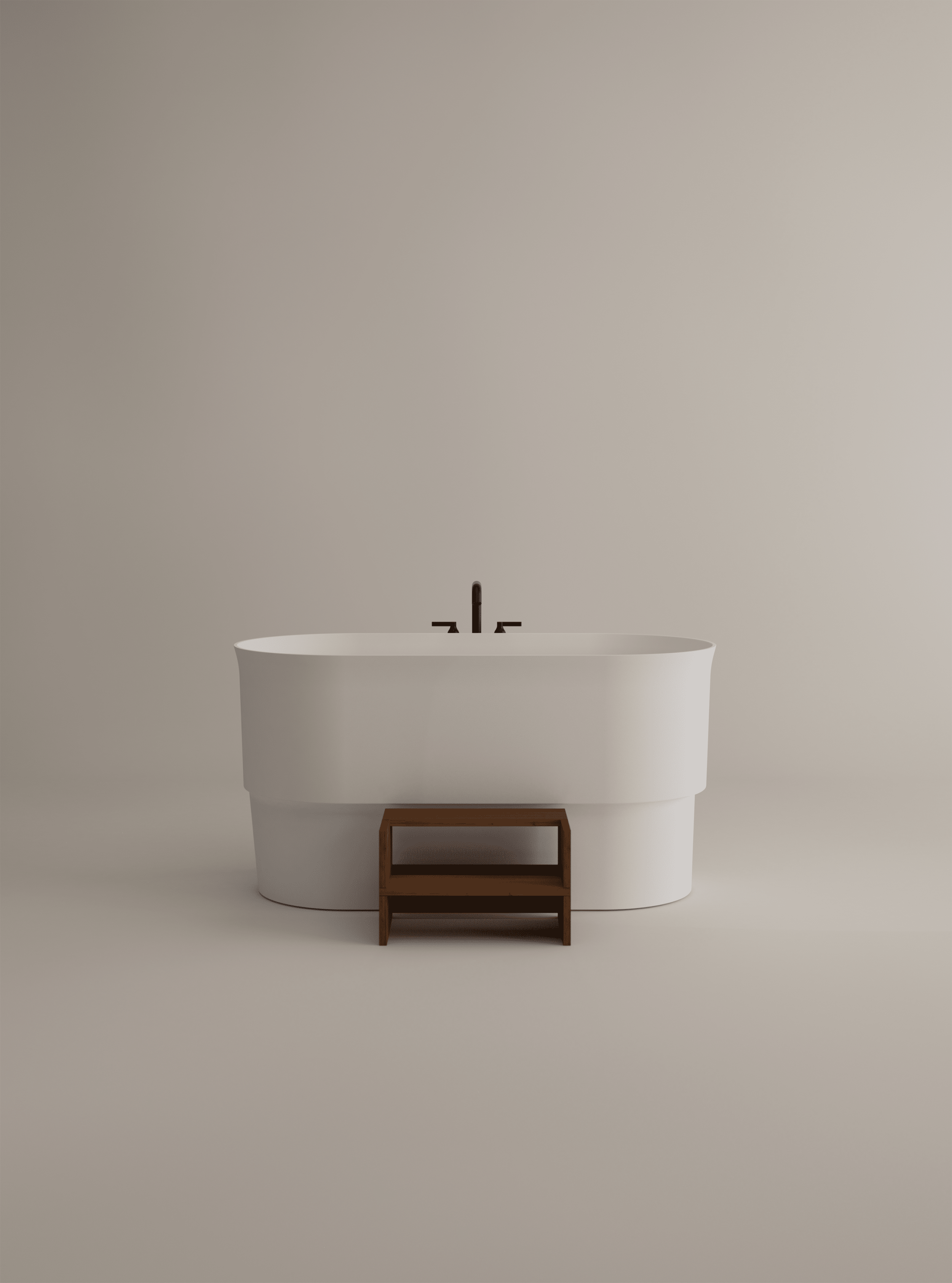 Immersion Badewanne von Agape, Design Neri&Hu, freistehend aus weißem Cristalplant biobased und Holz Inlay