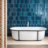 Cuna Badewanne von Agape, Design Patricia Urquiola, in Weiß mit schwarzer Struktur vor einer gefliesten Wand