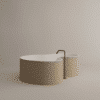 DR Badewanne von Agape, Design Studio MK27, freistehend, beige Pappel-Schichtholz Außenverkleidung