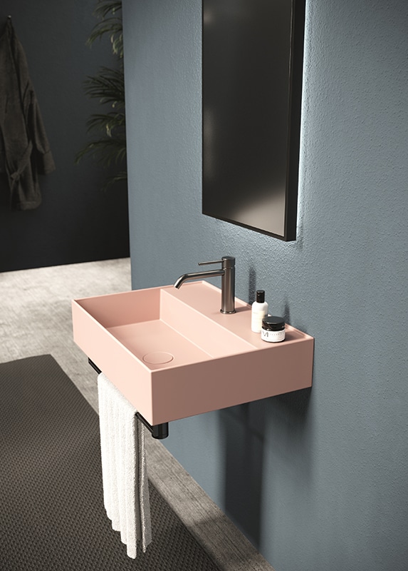 Alice Ceramica Hide Aufsatzwaschbecken 60x45cm, rosa mit steilen Kanten