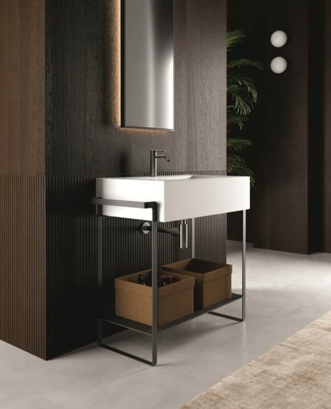 Alice Ceramica Kubo Structure 100cm Waschtisch mit Stahlrahmen und zwei Boxen
