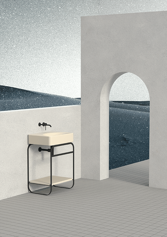 Alice Ceramica Lunaris Aufsatzwaschbecken 61x45cm, beige mit Metallgestell