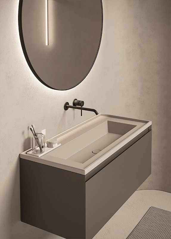 Alice Ceramica Platea Einbau-Waschbecken 101cm, beige mit taupefarbenem Unterschrank