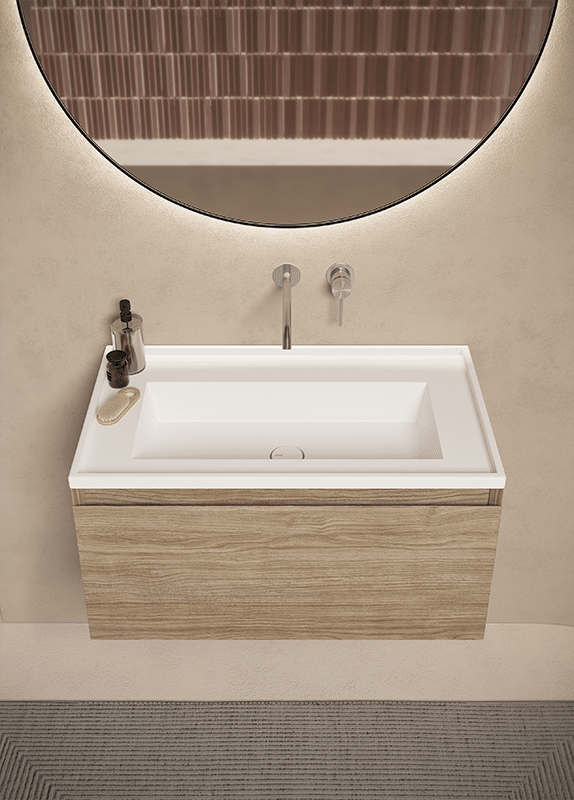 Alice Ceramica Platea Einbau-Waschbecken 81cm, weiß mit Holz-Unterschrank