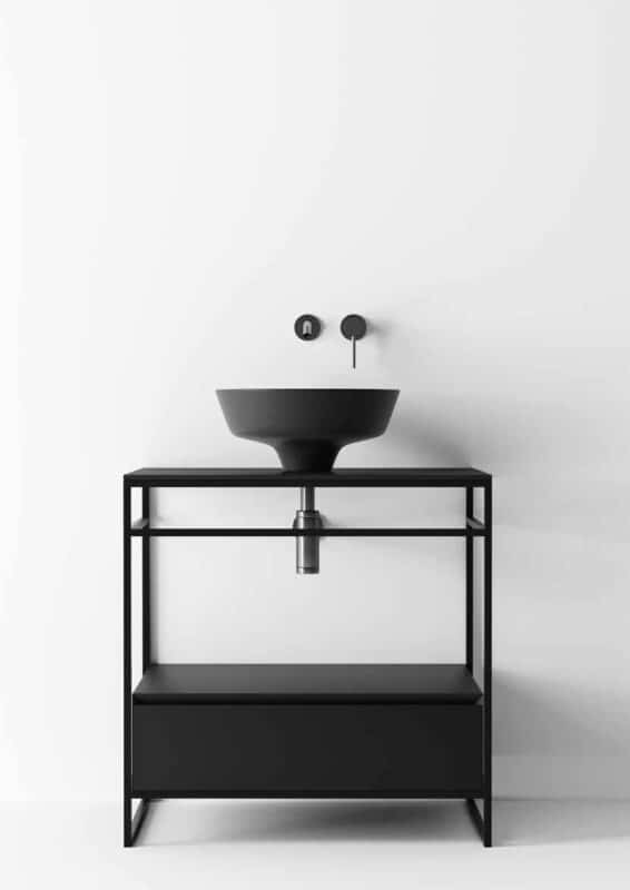 Alice Ceramica Structure UNI 75cm Waschtisch mit Aufsatzbecken, schwarz mit schwarzer Schublade