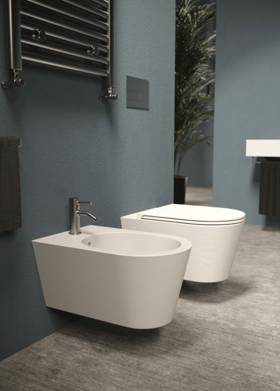 Alice Ceramica Hide Round WC und Bidet wandhängend, weiß gerundet