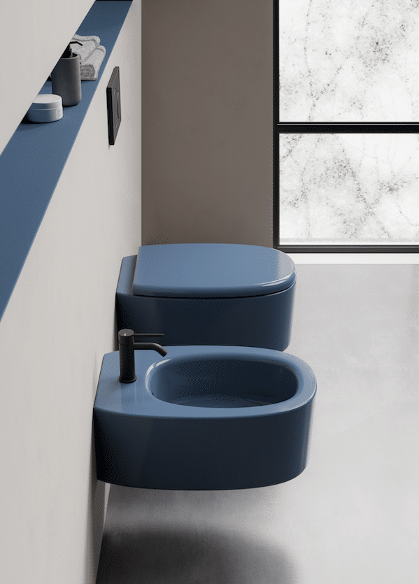 Alice Ceramica Idilla WC und Bidet wandhängend, dunkelblau matt zylindrisch