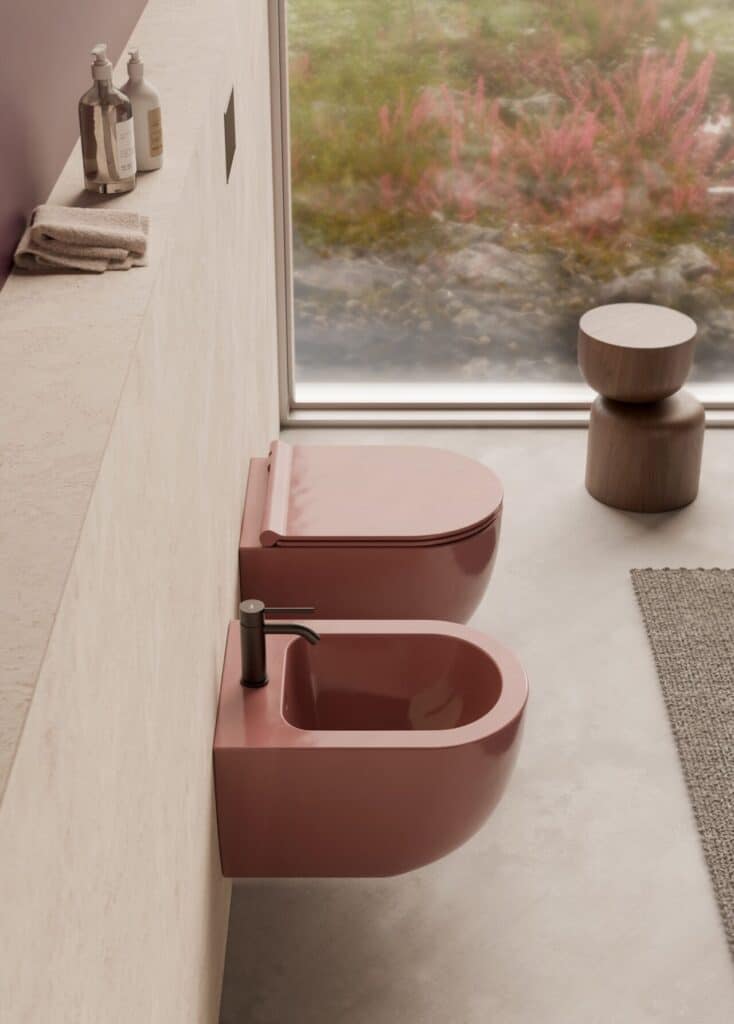 Alice Ceramica Unica WC und Bidet 47cm wandhängend, rosa matt konisch