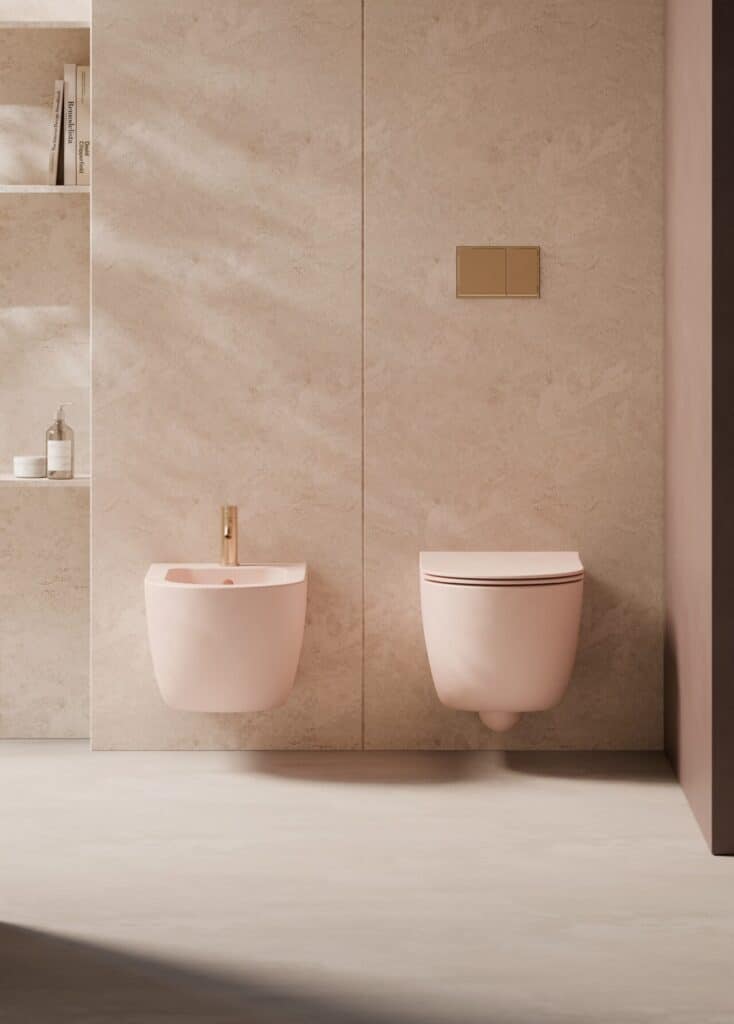 Alice Ceramica Unica WC und Bidet 52cm wandhängend, rosa matt konisch