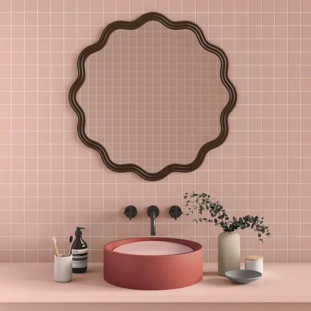 Kast Concrete Basins Anno Waschbecken rund Aufsatz, rosa Terracotta, gerippter Einsatz