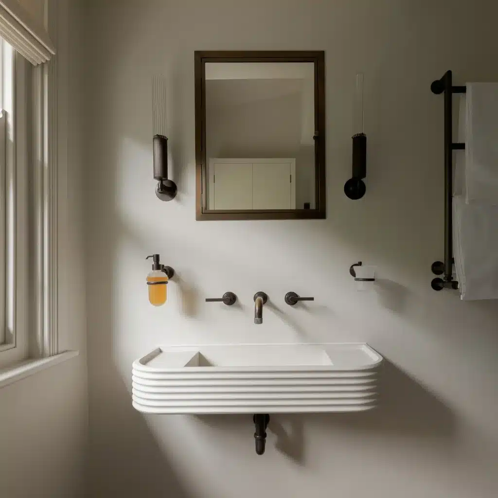 Kast Concrete Basins Iva Trog-Waschbecken wandmontiert, weiß, Art-Déco gerilltes Außenmuster geschwungen
