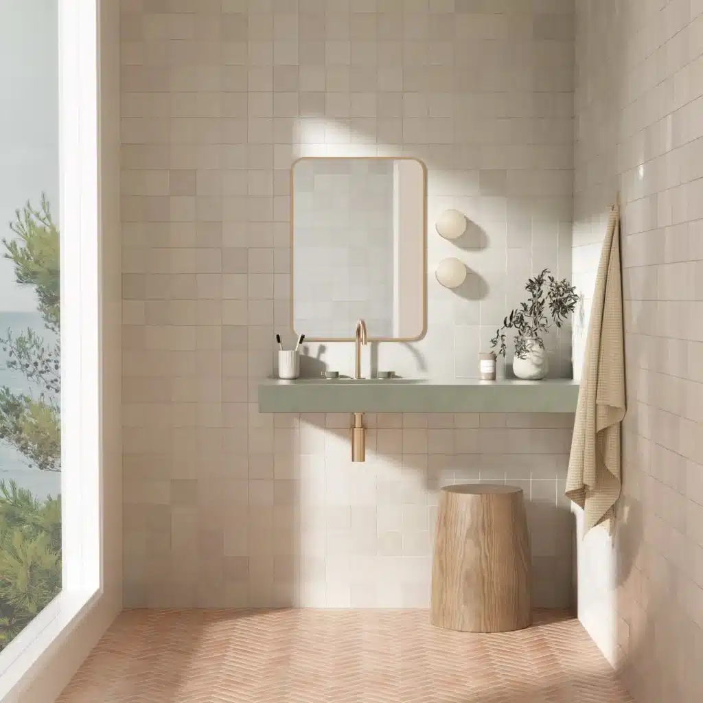 Kast Concrete Basins Lars Waschbecken langgestreckt wandmontiert, mintgrün, skulptiertes versetztes Becken Ablagebereich
