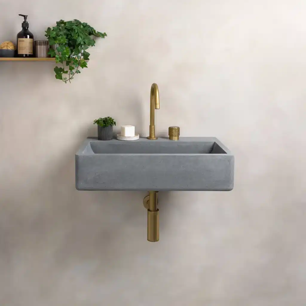 Kast Concrete Basins Nilo Waschbecken rechteckig wandmontiert, grau, markant konturiertes Becken minimalistisch