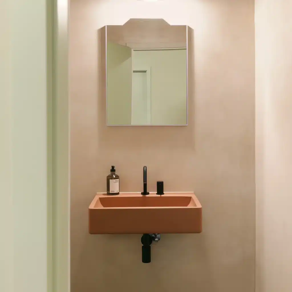 Kast Concrete Basins Nilo Waschbecken rechteckig wandmontiert, orange, konturiertes Becken rosa Badezimmer