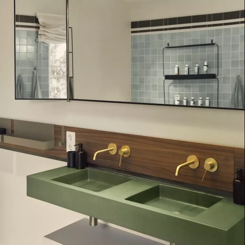 Kast Concrete Basins Sienna Doppelwaschbecken monolithisch, grün Forest, Trog-Design zwei Personen