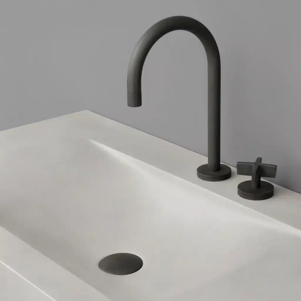 Kast Concrete Basins Sono Waschbecken Nahaufnahme, weiß Fossil, skulpturales geschwungenes Becken Aufsatzarmatur